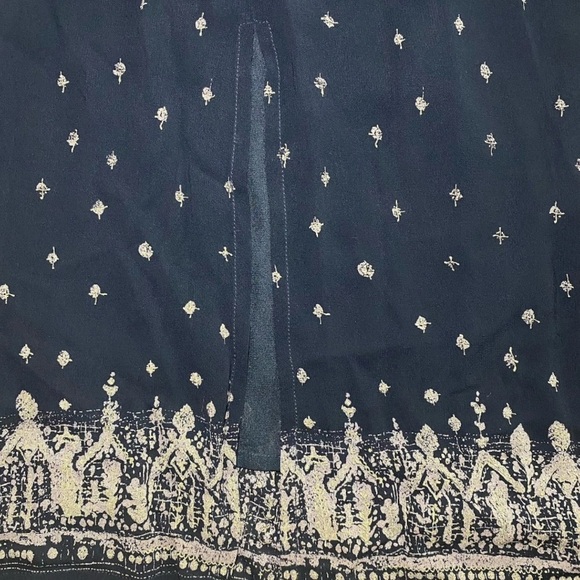 Indies Black & Gold Size 3 Maxi Dress Boho Chic Sheer Long Sleeves Slit In Back - Picture 5 of 8